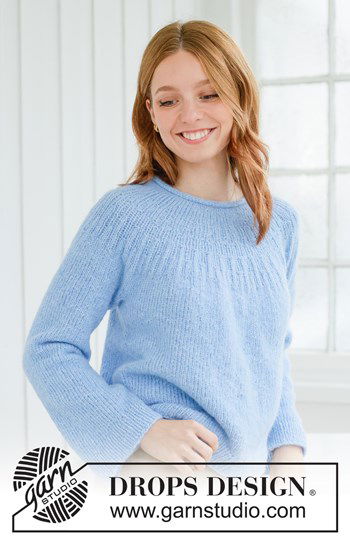 Gebreide trui met ronde pas in zachte DROPS Air garen