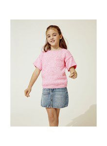 Meisjes shirt met korte mouwen en muizentand rans langs mouwen en halsboord