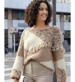 Trui met vlakken en franjes gemaakt van Phildar Phil Partner 6