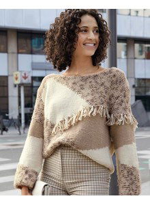 Trui met vlakken en franjes