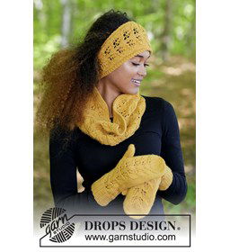 Hoofdband, wanten en halswarmer gemaakt van Drops Lima