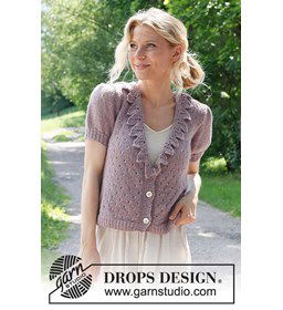 Damesvest met lage V-hals met bladvormig kraagje gemaakt van DROPS Sky