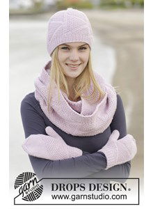 Gebreide muts, dubbele halswarmer en wanten