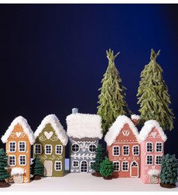 Kersthuisjes Mr Cey Chalets gemaakt van Lang Yarns Quattro, Quattro Lame en Quattro color
