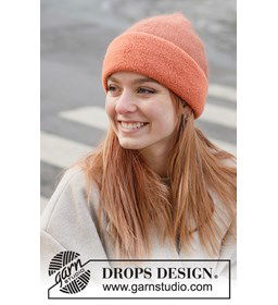 Dubbelzijdige muts met omvouw gemaakt van Drops Alpaca
