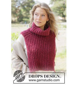 Gebreide col in Engelse patentsteek van mohair & zijde gemaakt van Drops Kid Silk