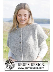 Breipatroon top-down damesvest met korte mouwen gemaakt van Drops Kid Silk