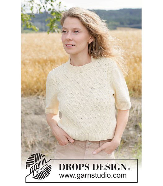 Breipatroon korte top met kabels en korte mouw van katoen