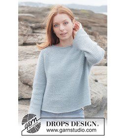Top-down gehaakte trui met ronde pas in alpaca gemaakt van Drops Alpaca
