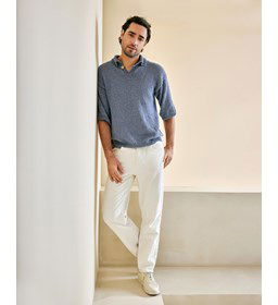 Heren polo met driekwart mouwen gemaakt van Phildar Phil Ocean