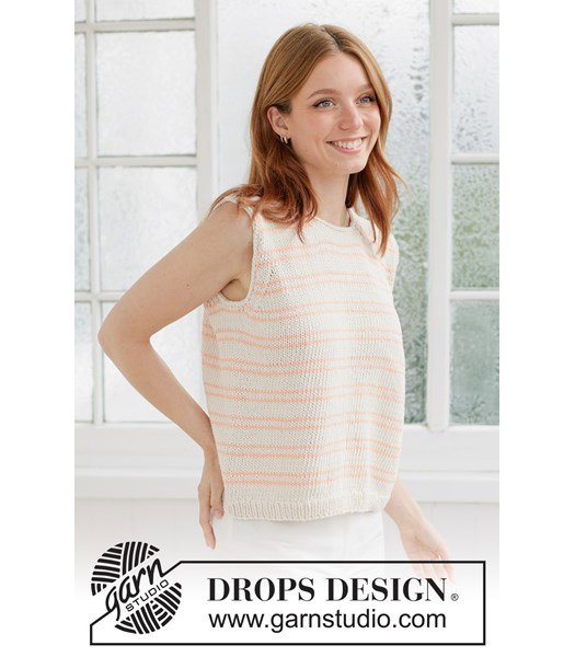 Breipatroon gestreepte katoenen zomertop met punnikrand