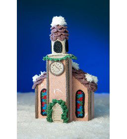 Wintertafereel Kerk gemaakt van Boeken poppen en dieren