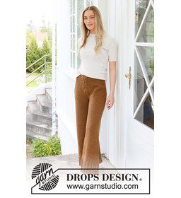 Lange damesbroek met stikkoord in de taile gemaakt van Drops Alaska