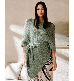 Poncho voor dames met ceintuur gemaakt van Lana Grossa Cara