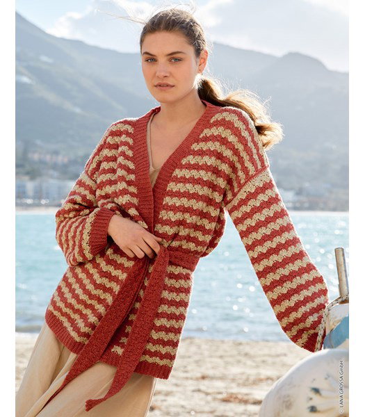 Haakpatroon damesvest in golvend streeppatroon