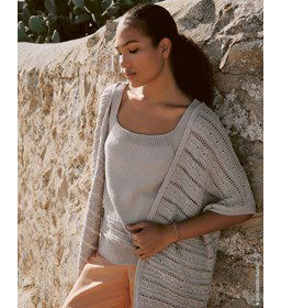 Recht damesvest met lage halsboord gemaakt van Lana Grossa Cotton Wool