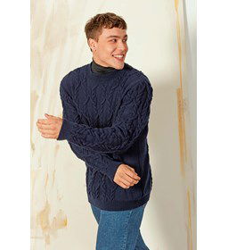 Herentrui met kabels en brede boord gemaakt van Lang Yarns Merino 120 en 120 Color