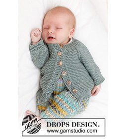 Babyvestje met raglanmouwen en knoopsluiting gemaakt van Drops Merino extra fine