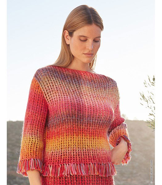 Breipatroon trui met franje rand