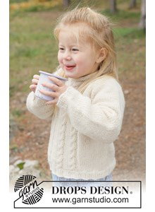 Breipatroon alpaca kindertrui met kabels en raglan gemaakt van Drops Alpaca