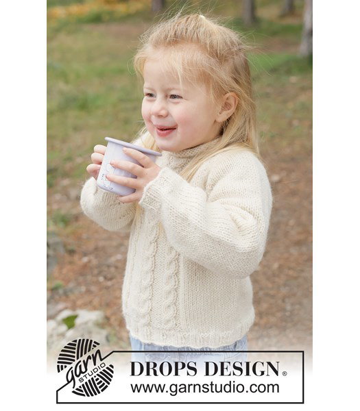 Breipatroon alpaca kindertrui met kabels en raglan
