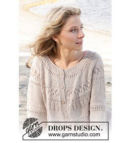 Damesvest met verscjhillende kantpatronen gemaakt van Drops Muskat