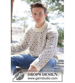 Heren Trui met Noors inbreipatroon gemaakt van DROPS Fiesta