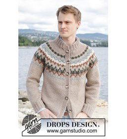 Herenvest met rondepas in meerkleurige motieven gemaakt van Drops Nepal