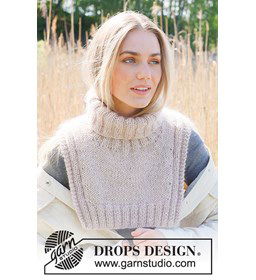 Nekwarmer met voor- en achterflap gemaakt van Drops Kid Silk