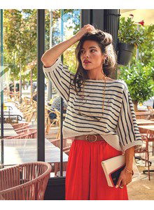 Gestreepte trui met boothals