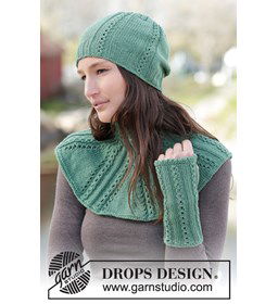 Gebreide muts, polswarmers en halswarmer gemaakt van Drops Cotton Merino
