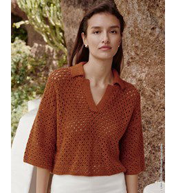 Damestrui met halssplit en kraagje gemaakt van Lana Grossa Linarte