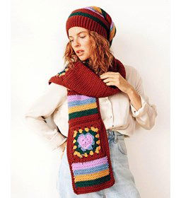 Geblokte en gestreepte sjaal gemaakt van Phildar Phil Partner 6