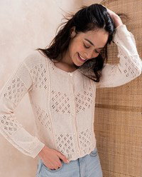 damesvest Lenias met blokken in ajourpatroon