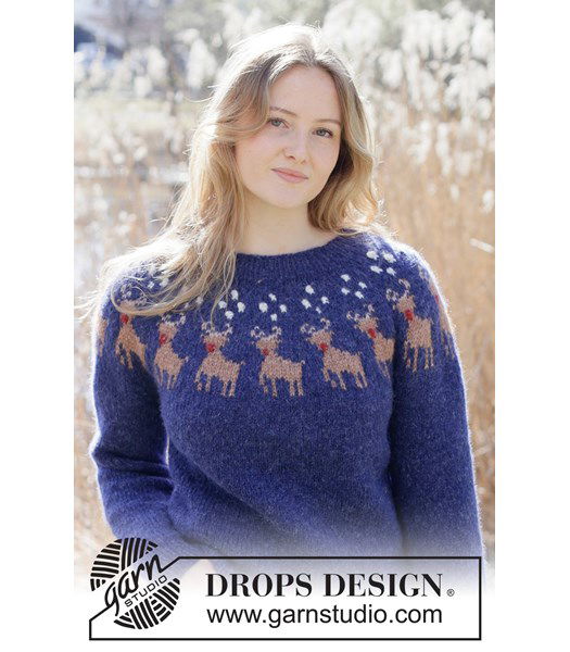 Breipatroon Gebreide kersttrui met rendier in zachte DROPS Air