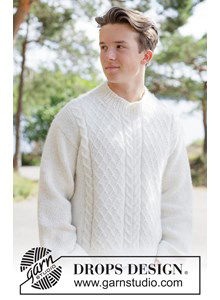 Gebreide herentrui met kabels in DROPS Air