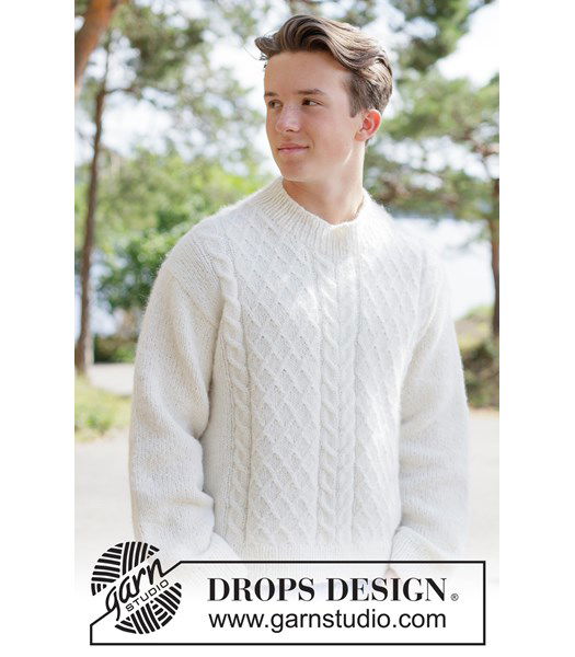 Breipatroon Gebreide herentrui met kabels in DROPS Air