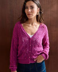 Breipatroon damesvest in kantpatroon gemaakt van Phildar Phil Soft Cotton