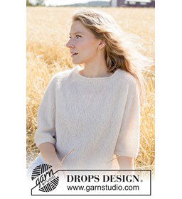 Zachte trui met korte mouwen en zadelschouders gemaakt van Breinaalden zonder knop