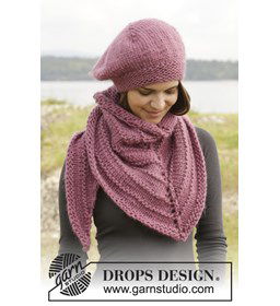 Gebreide baret en omslagdoek gemaakt van Breinaalden zonder knop