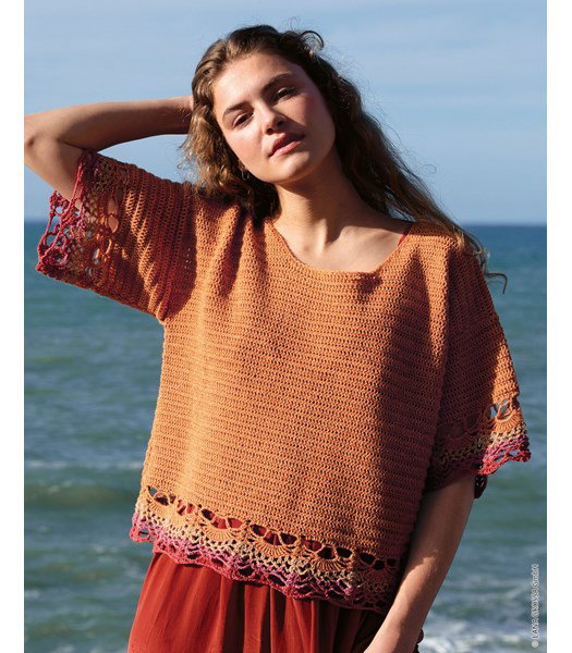 Haakpatroon damesshirt met open boogjespatroon