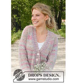 Damesvest Morning Dawn Cardigan met picot gemaakt van Drops Kid Silk