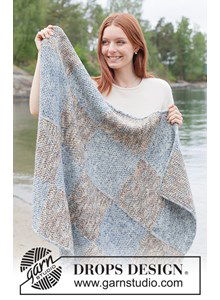 Grote deken in dubbele gerstekorrel en vierkanten van DROPS Fiesta