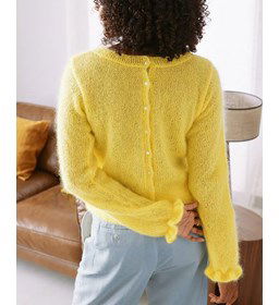 Damestrui met gerimpelde boordjes gemaakt van Phildar Phil Mohair Soie