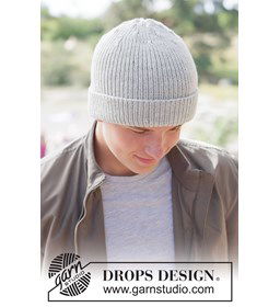 herenmuts met omslag in boordsteek gemaakt van Drops Merino extra fine