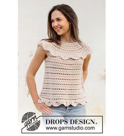 Damestopje met brede ronde kraag gemaakt van Drops Cotton Merino