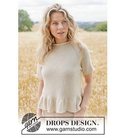 zomertrui met ruches en raglanmouwen gemaakt van Breinaalden zonder knop