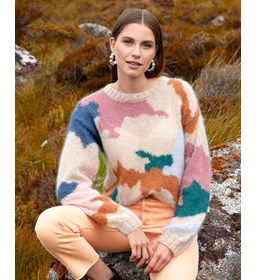 Damestrui met jacquardpatroon gemaakt van Phildar Phil Mohair Soie Lurex