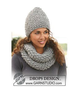 muts en halswarmer in gerstekorrel gemaakt van Drops Polaris