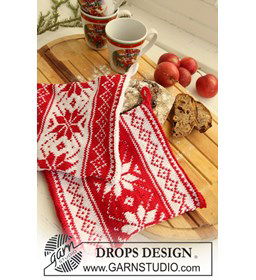 Gebreide pannenlappen met Noors patroon  gemaakt van Drops Muskat